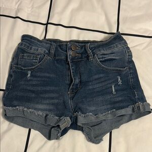 SHEIN Blue Jean Shorts with Frayed Hem and Distressing